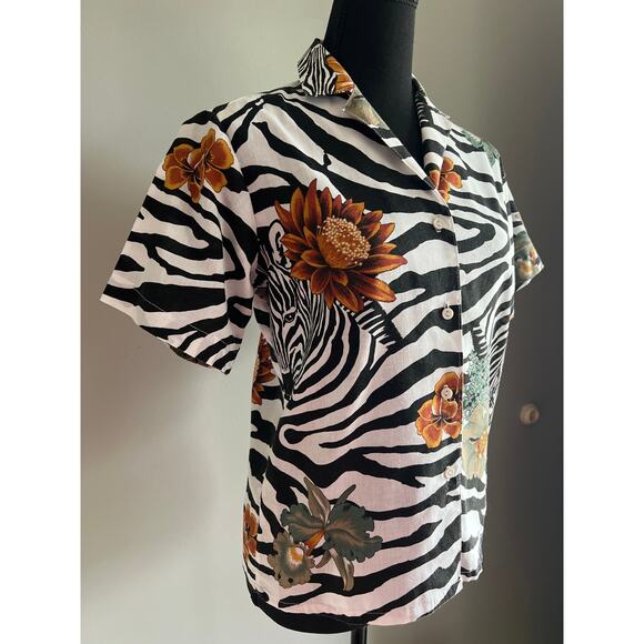 Vintage 1980s Jungle Animal Print Button-Up Shirt Avon Fashions Size Small 5/6 - Picture 3 of 6